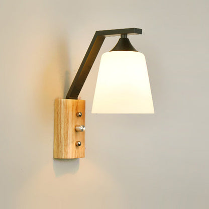 Nordic Wood Iron Glass Bell 1-Light Wall Sconce Lamp