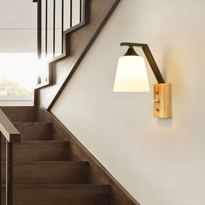 Nordic Wood Iron Glass Bell 1-Light Wall Sconce Lamp