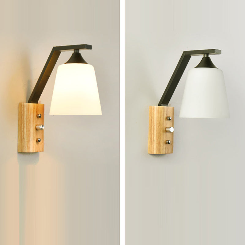 Nordic Wood Iron Glass Bell 1-Light Wall Sconce Lamp