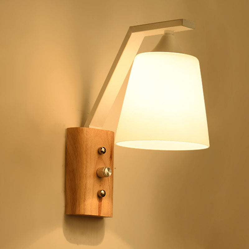 Nordic Wood Iron Glass Bell 1-Light Wall Sconce Lamp