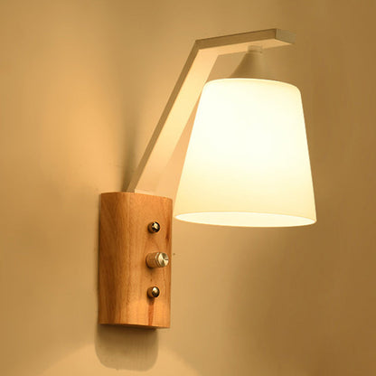 Nordic Wood Iron Glass Bell 1-Light Wall Sconce Lamp