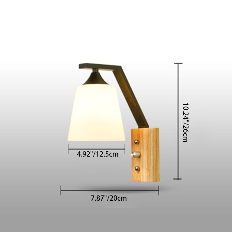 Nordic Wood Iron Glass Bell 1-Light Wall Sconce Lamp