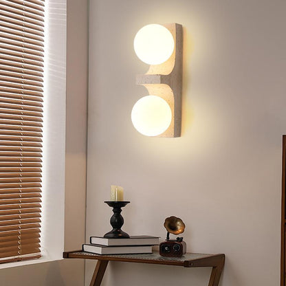 Travertine Ball Grille Rectangular 2-Light Wall Sconce Lamp