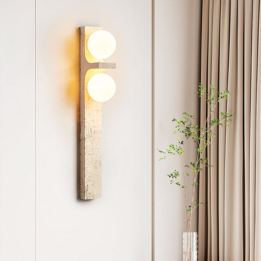 Travertine Ball Grille Rectangular 2-Light Wall Sconce Lamp