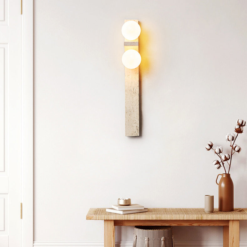 Travertine Ball Grille Rectangular 2-Light Wall Sconce Lamp