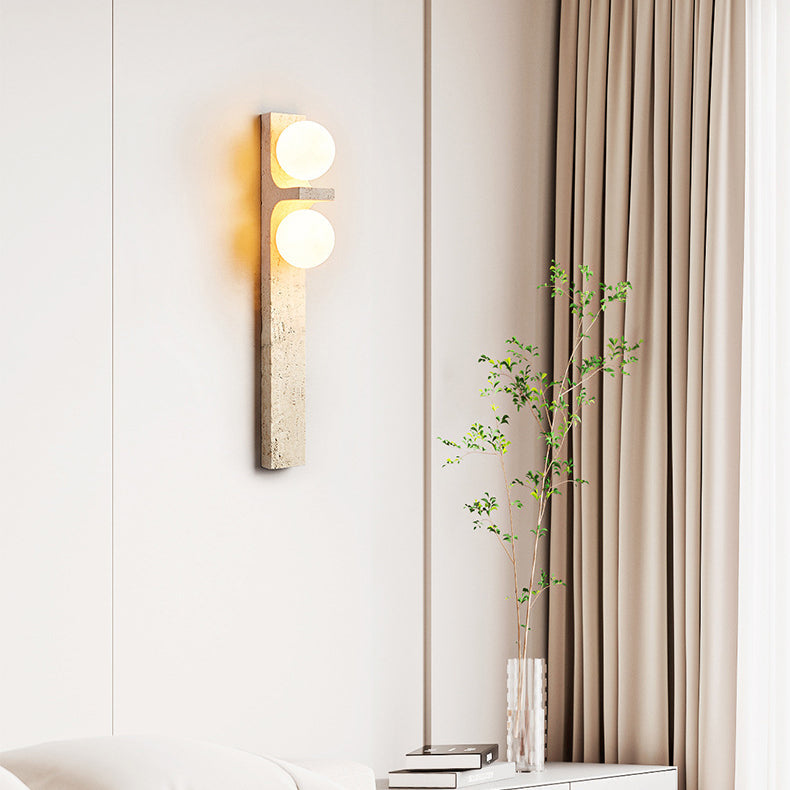 Travertine Ball Grille Rectangular 2-Light Wall Sconce Lamp