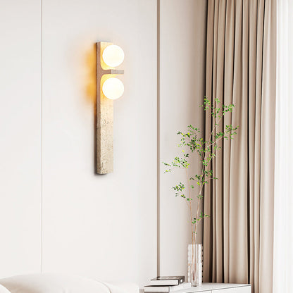 Travertine Ball Grille Rectangular 2-Light Wall Sconce Lamp