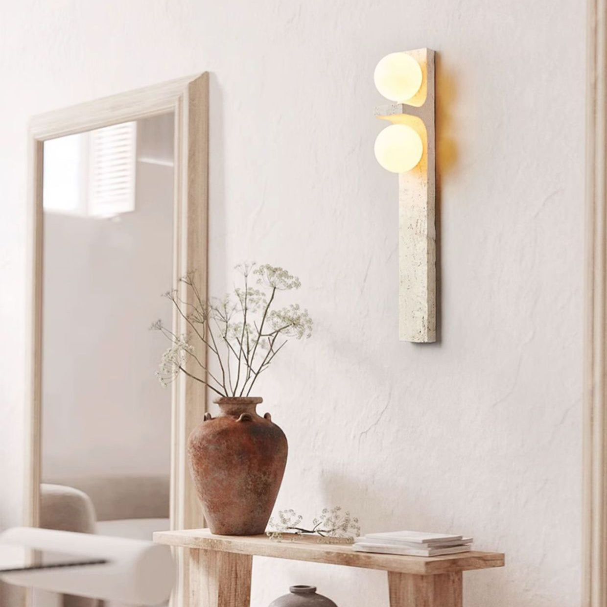 Travertine Ball Grille Rectangular 2-Light Wall Sconce Lamp