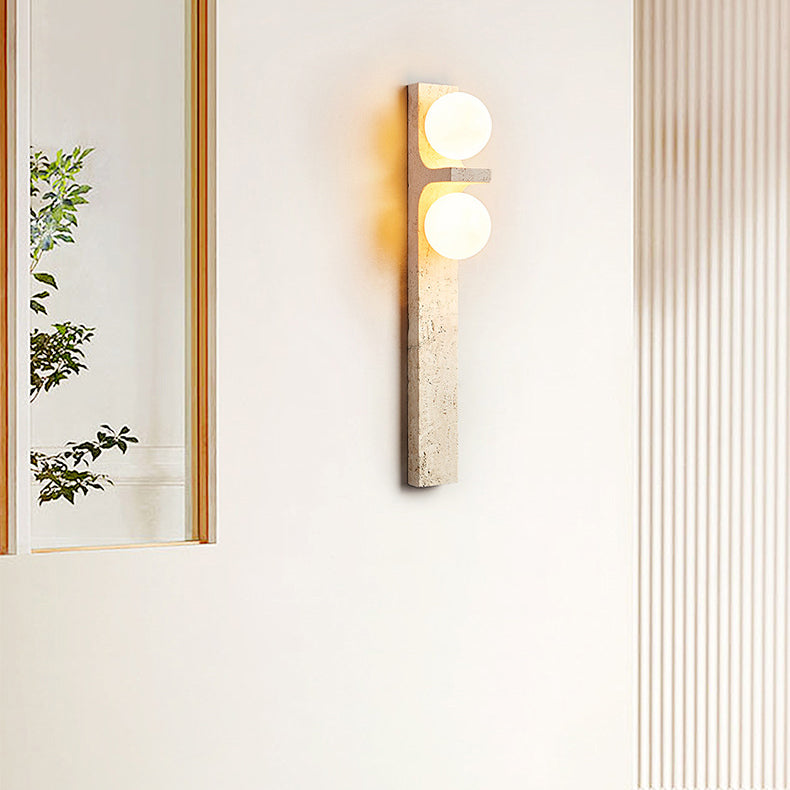 Travertine Ball Grille Rectangular 2-Light Wall Sconce Lamp