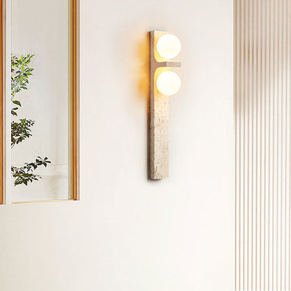Travertine Ball Grille Rectangular 2-Light Wall Sconce Lamp