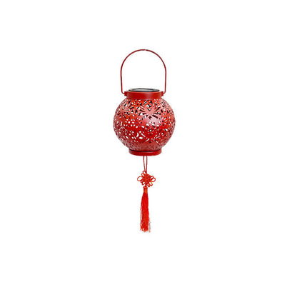 Traditional Chinese Solar Waterproof Iron Hollowed Lantern LED Outdoor Light Landscape Lighting For Garden