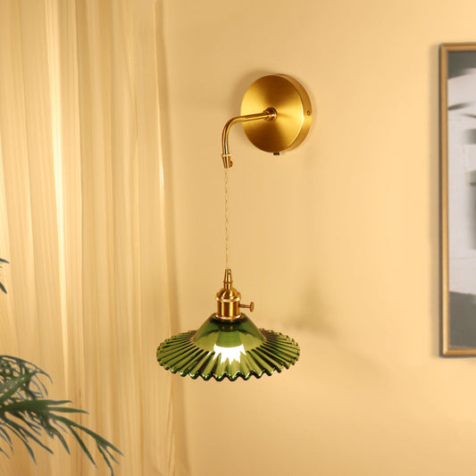Rechargeable Glass Scalloped Skirt 1-Light Wall Sconce Lamp