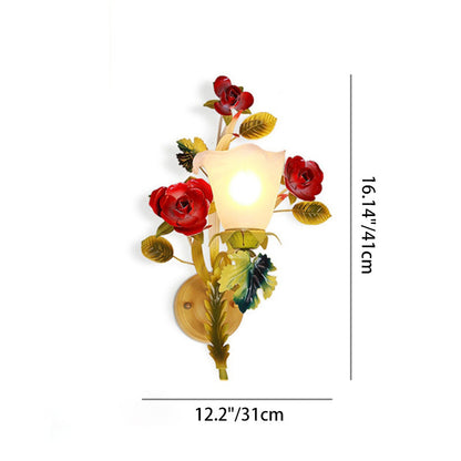 Farmhouse Glass Rose Floral Bell 1/2 Light Wall Sconce Lamp