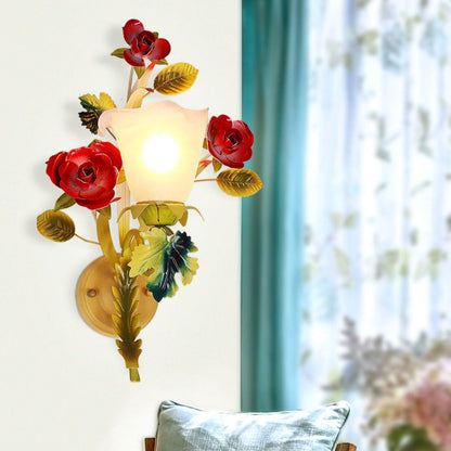 Farmhouse Glass Rose Floral Bell 1/2 Light Wall Sconce Lamp
