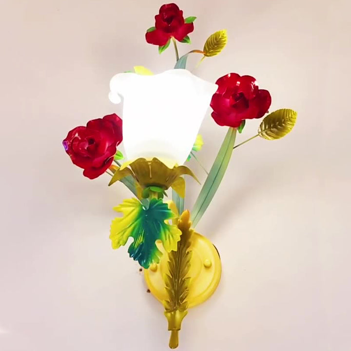 Farmhouse Glass Rose Floral Bell 1/2 Light Wall Sconce Lamp