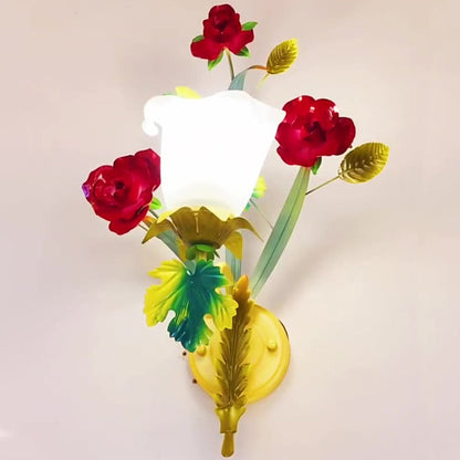 Farmhouse Glass Rose Floral Bell 1/2 Light Wall Sconce Lamp