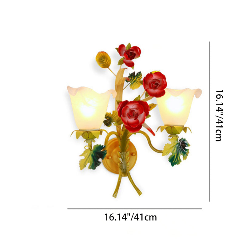 Farmhouse Glass Rose Floral Bell 1/2 Light Wall Sconce Lamp