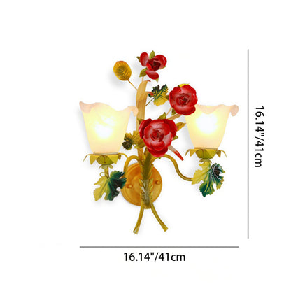 Farmhouse Glass Rose Floral Bell 1/2 Light Wall Sconce Lamp