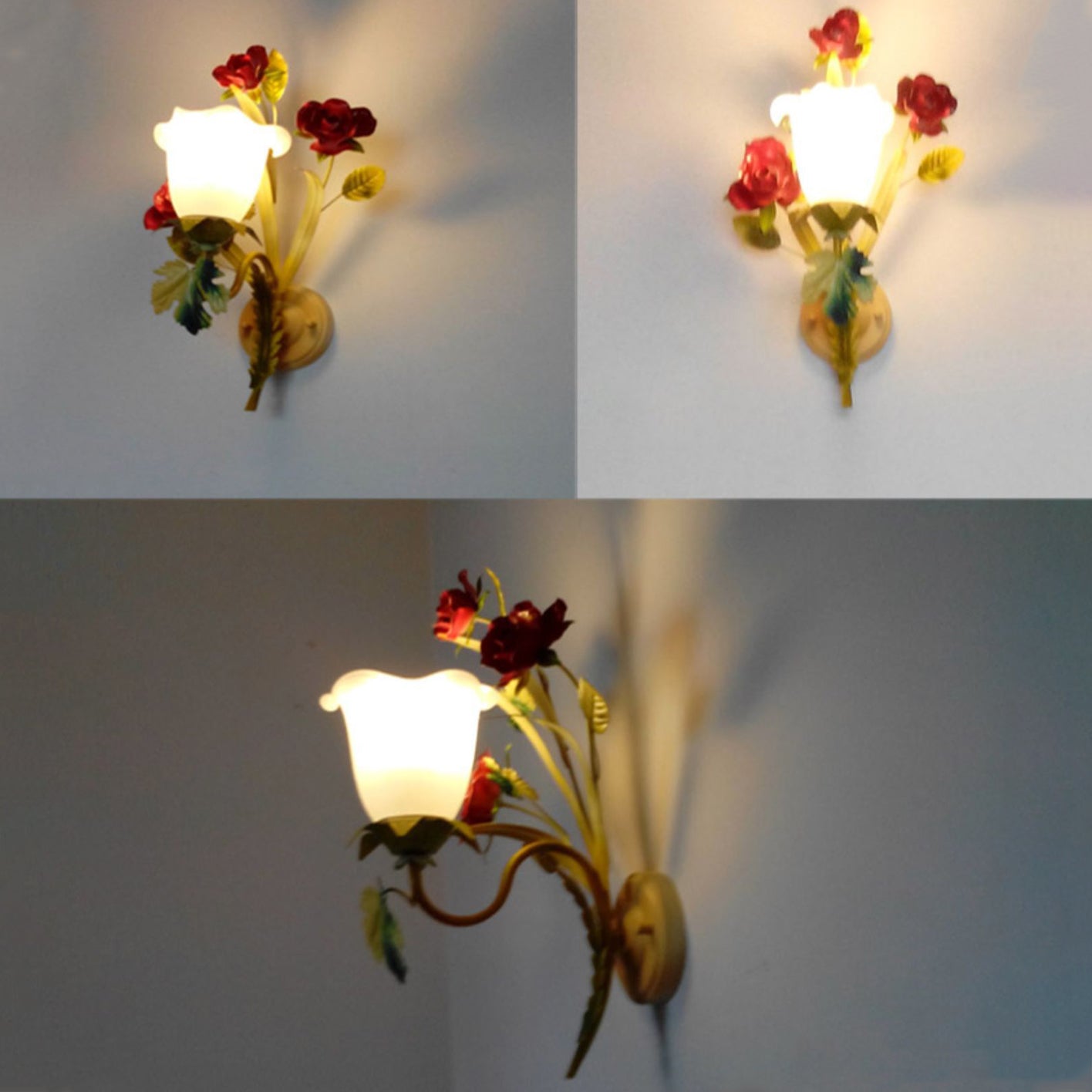 Farmhouse Glass Rose Floral Bell 1/2 Light Wall Sconce Lamp
