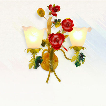 Farmhouse Glass Rose Floral Bell 1/2 Light Wall Sconce Lamp