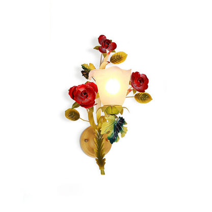 Farmhouse Glass Rose Floral Bell 1/2 Light Wall Sconce Lamp