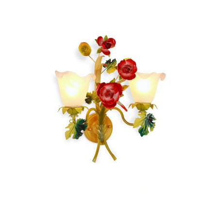 Farmhouse Glass Rose Floral Bell 1/2 Light Wall Sconce Lamp