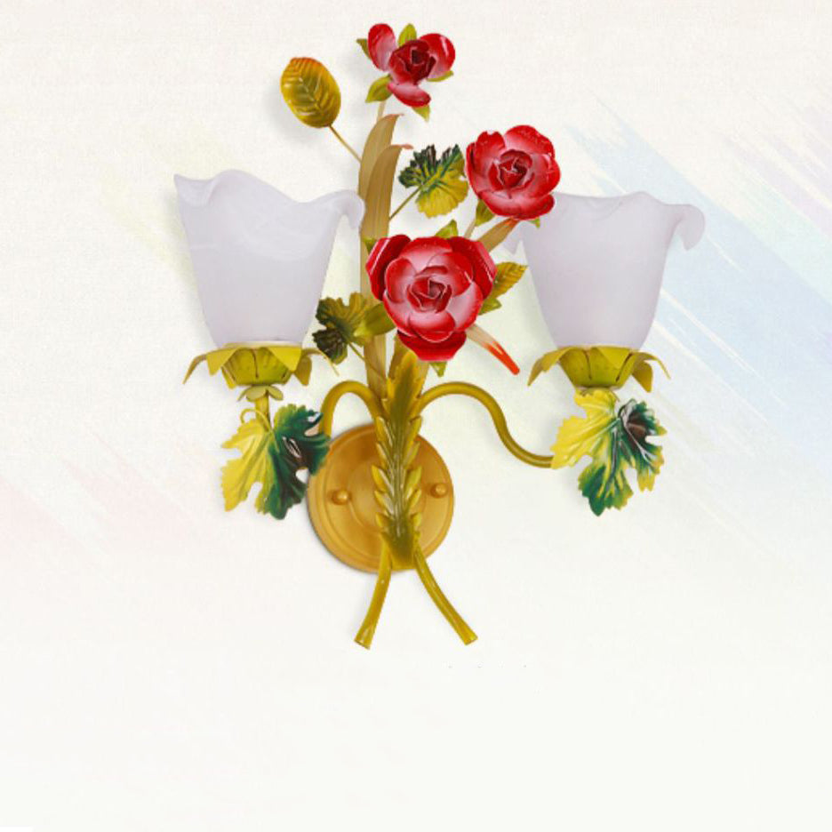 Farmhouse Glass Rose Floral Bell 1/2 Light Wall Sconce Lamp