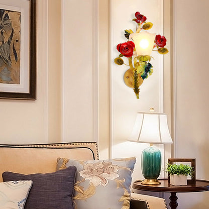 Farmhouse Glass Rose Floral Bell 1/2 Light Wall Sconce Lamp
