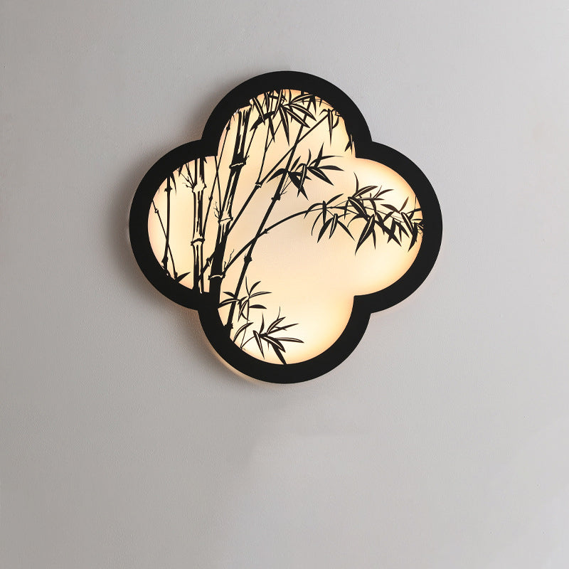 Chinese Bamboo Leaf Iron Acrylic LED Wall Sconce Lamp