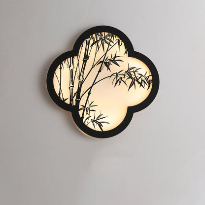 Chinese Bamboo Leaf Iron Acrylic LED Wall Sconce Lamp