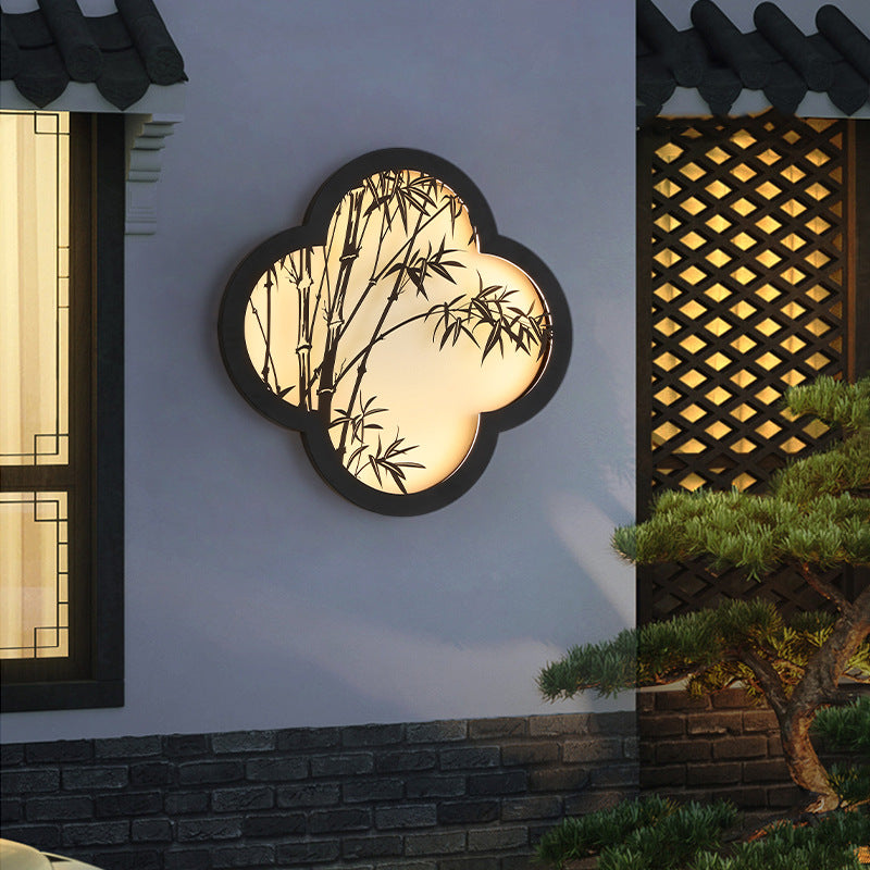 Chinese Bamboo Leaf Iron Acrylic LED Wall Sconce Lamp