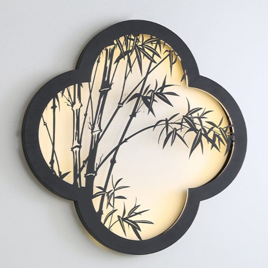 Chinese Bamboo Leaf Iron Acrylic LED Wall Sconce Lamp