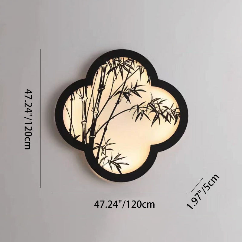 Chinese Bamboo Leaf Iron Acrylic LED Wall Sconce Lamp