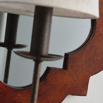 Wood Cylinder Candlestick Mirror 1-Light Wall Sconce Lamp