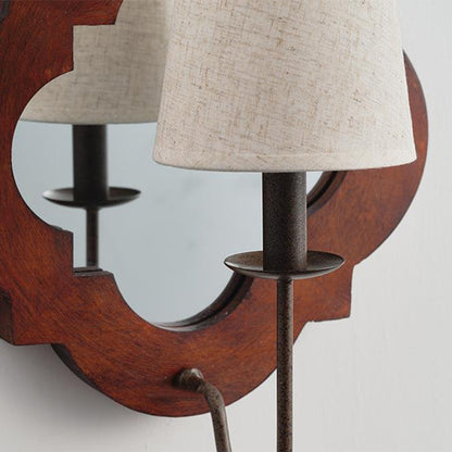 Wood Cylinder Candlestick Mirror 1-Light Wall Sconce Lamp