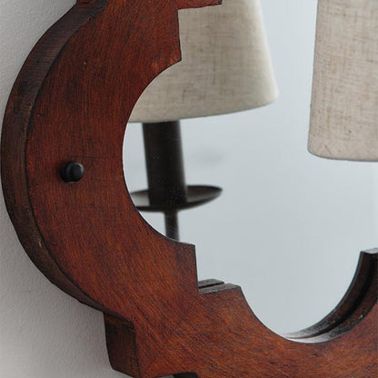 Wood Cylinder Candlestick Mirror 1-Light Wall Sconce Lamp