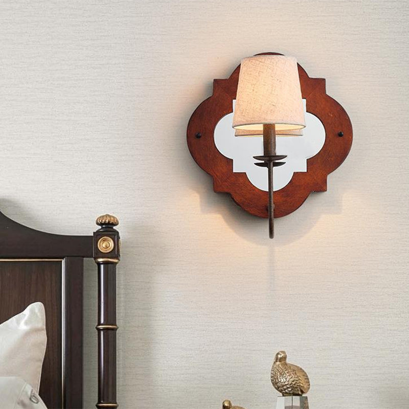 Wood Cylinder Candlestick Mirror 1-Light Wall Sconce Lamp