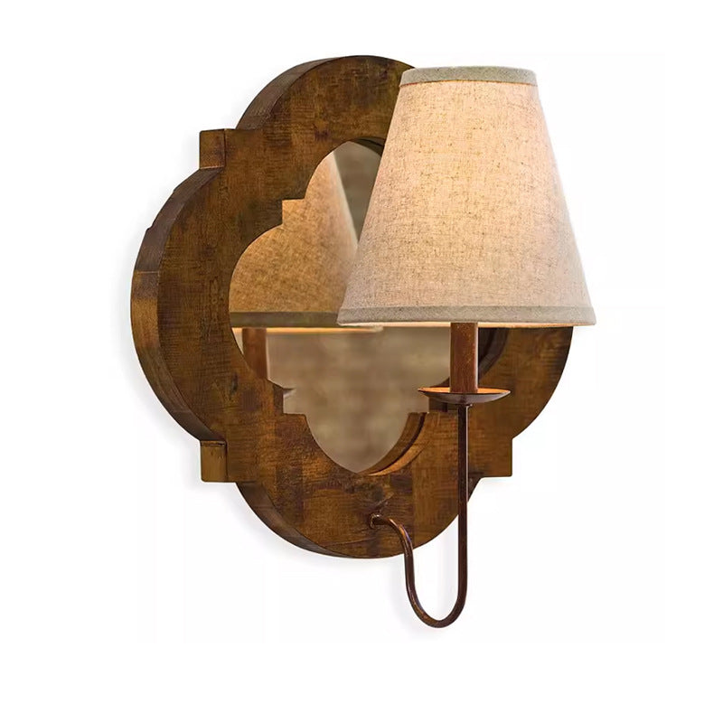 Wood Cylinder Candlestick Mirror 1-Light Wall Sconce Lamp