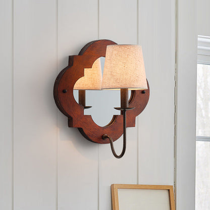 Wood Cylinder Candlestick Mirror 1-Light Wall Sconce Lamp