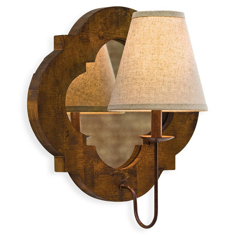 Wood Cylinder Candlestick Mirror 1-Light Wall Sconce Lamp