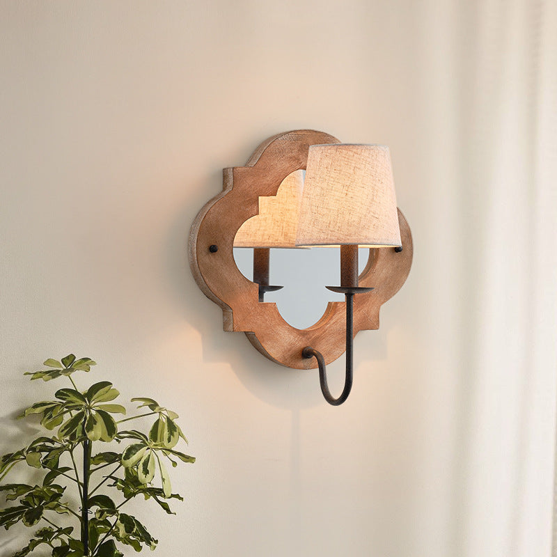 Wood Cylinder Candlestick Mirror 1-Light Wall Sconce Lamp