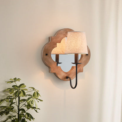 Wood Cylinder Candlestick Mirror 1-Light Wall Sconce Lamp