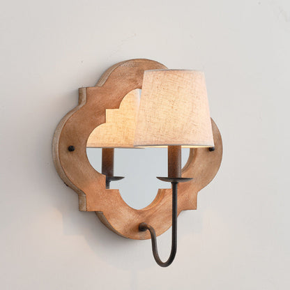 Wood Cylinder Candlestick Mirror 1-Light Wall Sconce Lamp