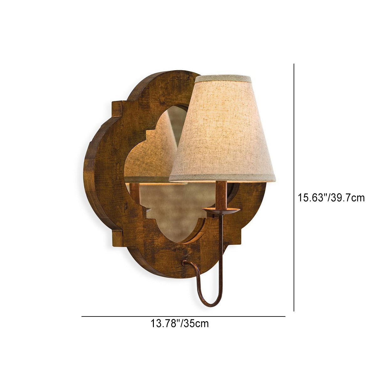 Wood Cylinder Candlestick Mirror 1-Light Wall Sconce Lamp