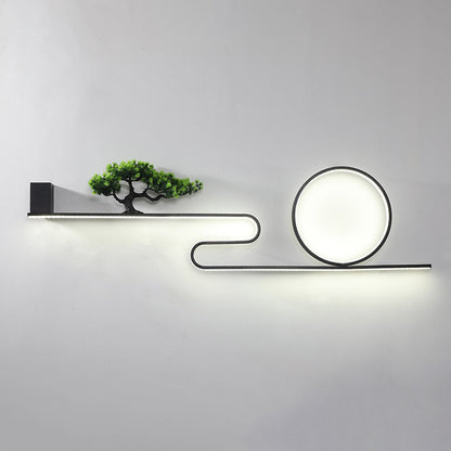 Modern Art Deco Solar Waterproof Aluminum PVC Painting Pine Tree Circle LED Wall Sconce Lamp For Outdoor Patio