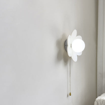 Resin Glass Iron Flower Pull Chain 1-Light Wall Sconce Lamp
