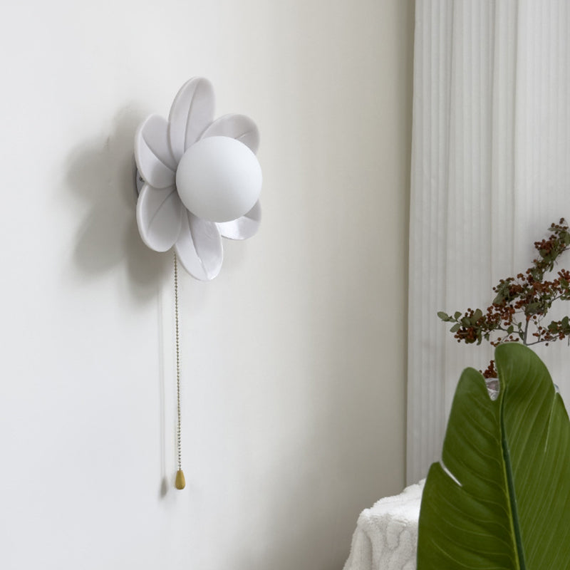 Resin Glass Iron Flower Pull Chain 1-Light Wall Sconce Lamp
