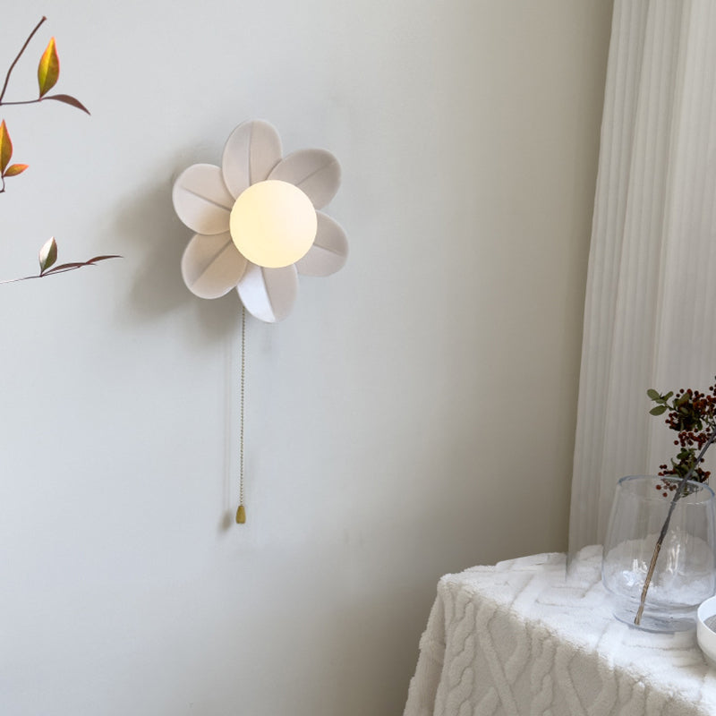 Resin Glass Iron Flower Pull Chain 1-Light Wall Sconce Lamp