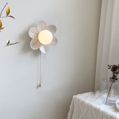 Resin Glass Iron Flower Pull Chain 1-Light Wall Sconce Lamp