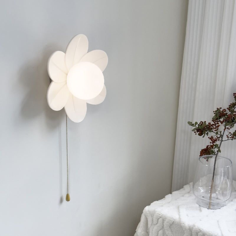 Resin Glass Iron Flower Pull Chain 1-Light Wall Sconce Lamp